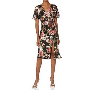 Adrianna Papell Floral Metallic Flutter-Sleeve Dress